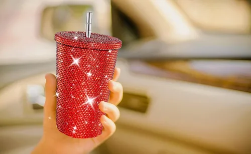 Miniatura 6 de Tazas de café helado con purpurina de diamante, taza de agua azul brillante con tapa y popote para agua para mujer y niña, 2