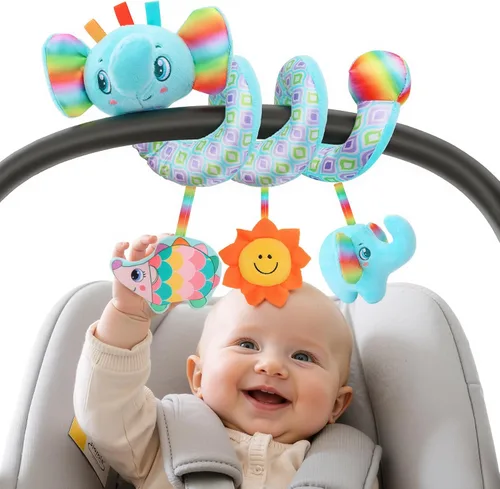 Juguetes de asiento de coche en espiral para bebés, 0-6 meses, asiento de automóvil, juguetes sensoriales colgantes para cochecito, accesorios para
