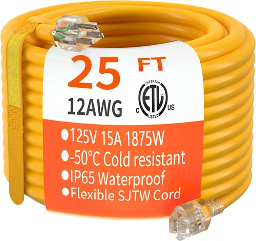 Miniatura 53 de HUANCHAIN Cable de extensión para interiores y exteriores, 50 pies, impermeable, calibre 16/3, flexible, resistente, cable de extensión para Amarillo