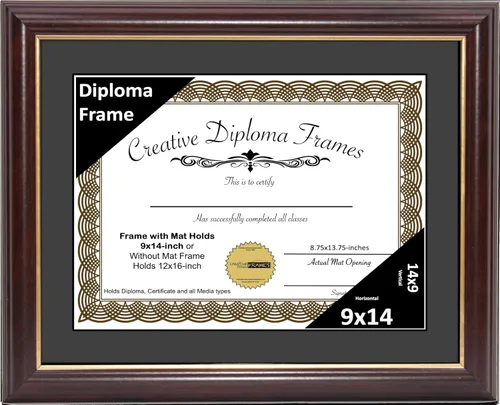 Miniatura 44 de Creative Picture Frames Marco para Diploma de Caoba con Borde Dorado de 12x16 pulgadas con Vidrio y Paspartú Negro y Colgadores de Pared Instalados