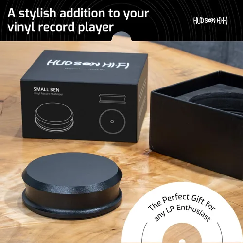 Miniatura 6 de Hudson Hi-Fi SmallBen - Estabilizador de peso con almohadilla protectora de cuero, peso de vinilo de 9 onzas, estabilizador LP duradero y elegante