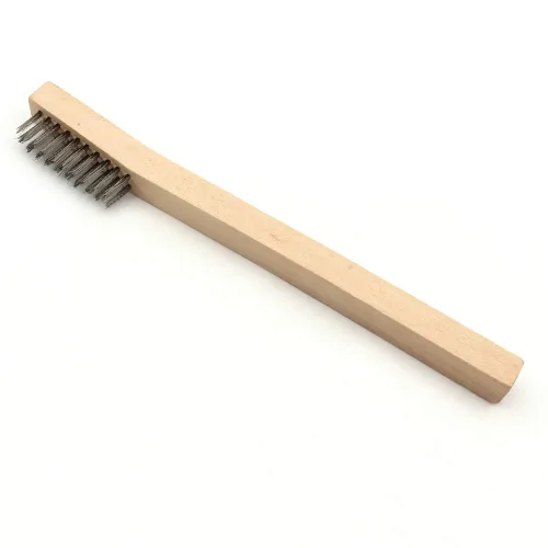 Miniatura 5 de Juego de 12 cepillos de alambre, pequeños cepillos de alambre para detallar, cerdas de latón/acero inoxidable con mango de madera curvado de 8