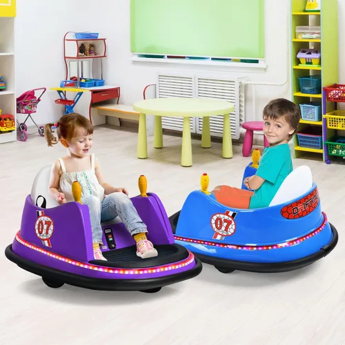 Miniatura 2 de HONEY JOY Coche de parachoques para niños pequeños de 12 V, funciona con batería, joysticks duales, luz LED intermitente y giro de 360 grados, Morado
