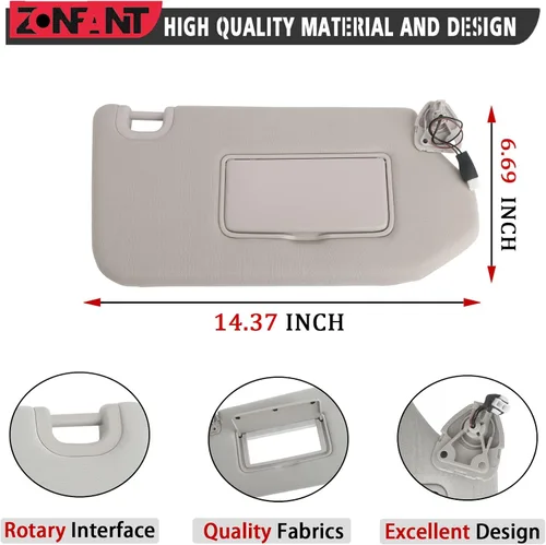 Miniatura 4 de Visera solar beige del lado derecho del pasajero con lámpara y espejo sin techo solar compatible con Infiniti Nissan 2014-2017 QX60 JX35, 2013-2018
