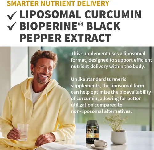 Miniatura 6 de Cúrcuma liposomal, suplementos de curcumina de alta absorción, mezcla sin OMG para comodidad digestiva y apoyo diario, suplemento de cúrcuma