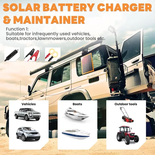 Miniatura 2 de FieryRed Cargador y mantenedor de batería de coche con panel solar de 10 W y 12 V, cargador de goteo impermeable con controlador integrado, enchufe