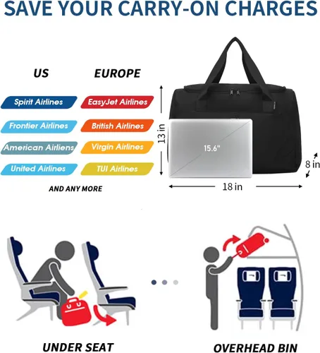 Miniatura 8 de ECOHUB Bolsa de viaje para artículos personales de Spirit Airlines de 18 x 14 x 8 pulgadas, artículos esenciales de viaje, bolsa de viaje, bolsa