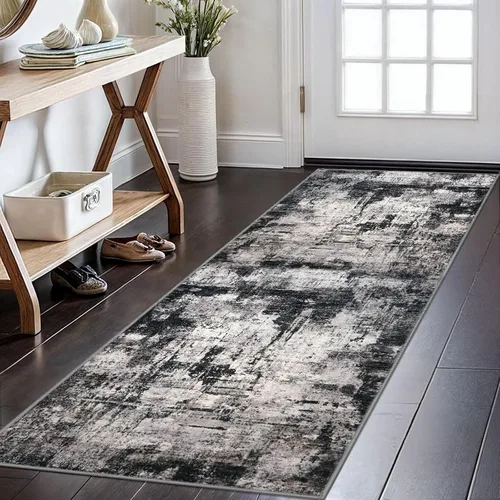 Miniatura 12 de KOZYFLY - Alfombra de pasillo moderna y lavable de diseño abstracto gris y negro, 2 x 6 pies, antideslizante, suave y de pelo corto, ideal
