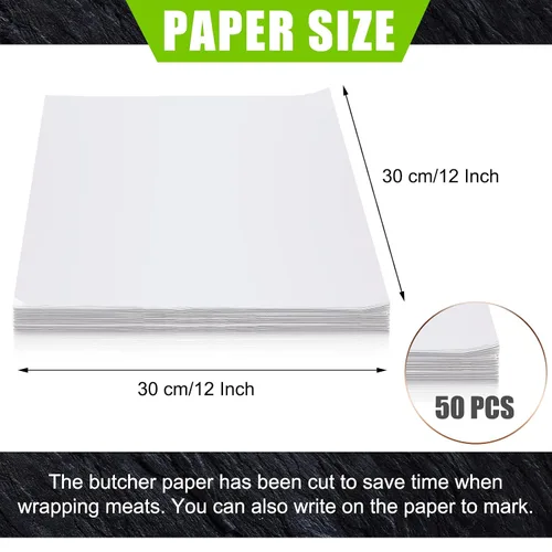 Miniatura 2 de Papel de carnicero blanco para sublimación, hojas de papel de carnicero desechables, hoja cuadrada de carne precortada, sin cera para prensa