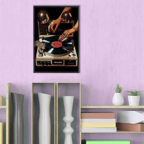 Miniatura 5 de Pósteres de lienzo de vinilo de música retro, tocadiscos de música de los años 70, arte de pared de disco con estampado estético de leopardo, Multi