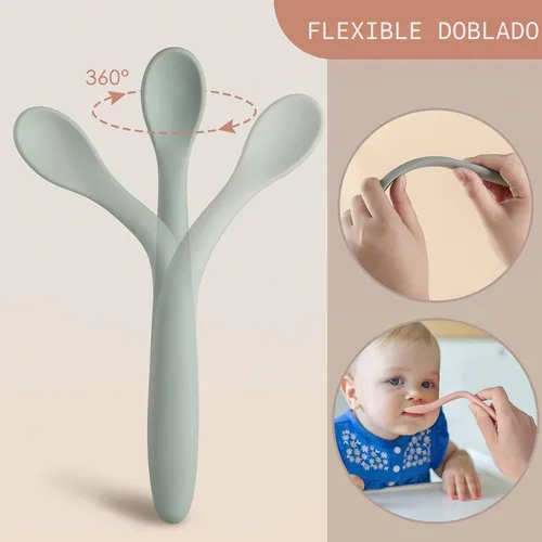 Miniatura 4 de 6 piezas de cucharas de silicona para alimentación de bebé, cucharas de bebé de primera etapa, punta suave fácil para las encías Cucharas