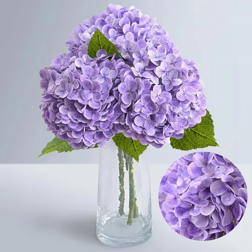 Miniatura 14 de Flores artificiales de hortensias de tacto real, 2 flores azules y 2 blancas de tacto real, flores de hortensias sintéticas de 21 pulgadas, flores
