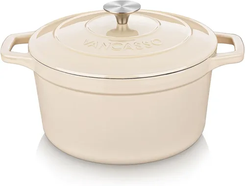Miniatura 12 de vancasso Horno holandés de hierro fundido esmaltado, olla holandesa de 9.3 cuartos de galón con tapa, olla ovalada de hierro fundido con Crema