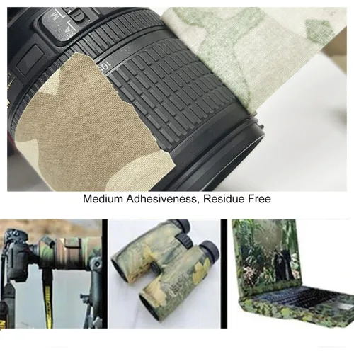 Miniatura 3 de Cinta adhesiva protectora de camuflaje de 5 cm x 5 m, cinta de camuflaje impermeable y elástica, cinta de envoltura para acampar al aire libre