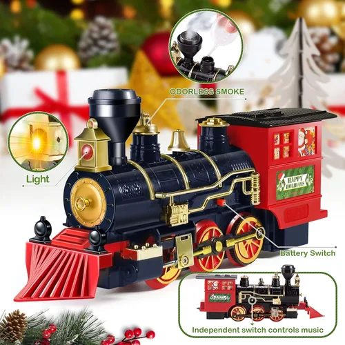 Miniatura 3 de Shemira Juego de tren de Navidad, juguetes de tren para niños y niñas, tren de juguete con humo ligero y sonido, juego de tren de vapor