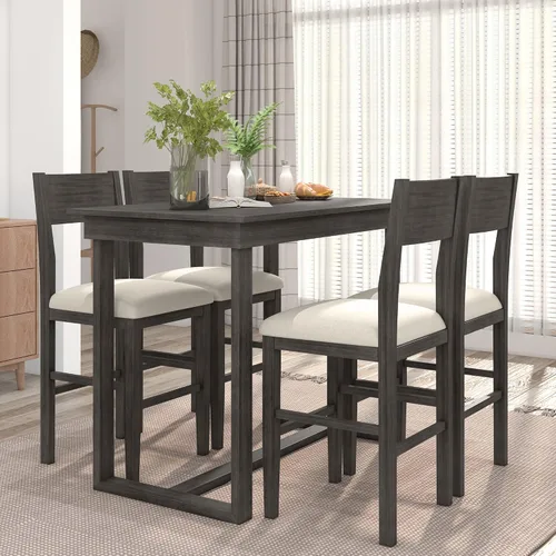 Miniatura 10 de Elegante juego de comedor de 5 piezas de altura de mostrador, mesa clásica elegante y 4 sillas, adecuado para cocina, comedor, apartamento Espresso