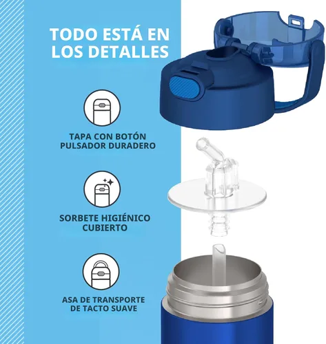 Miniatura 4 de THERMOS FUNTAINER - Botella de acero inoxidable con aislamiento al vacío y sorbete, capacidad de 12 onzas, para niños, azul Azul marino