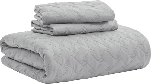 Miniatura 7 de Bedsure Colchas de tamaño Queen: colchas ligeras tamaño Queen con patrón de tejido de canasta, ropa de cama suave, colcha de edredón gris claro
