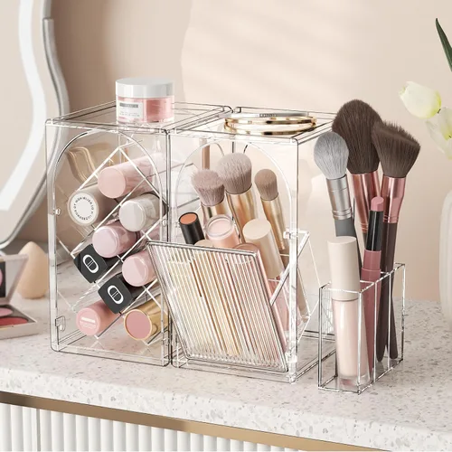 Miniatura 2 de INVSSENE Organizador de maquillaje apilable, almacenamiento de perfume para cuidado de la piel, lápiz labial cosmético, máscara facial, paletas