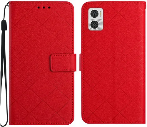 Funda compatible con Motorola Moto E22 4G, compatible con Motorola Moto E22i 4G Kickstand Flip Card Slots PU Leather Phone Cover Cover Red Rojo