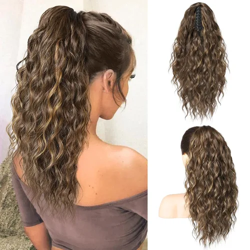 Miniatura 25 de SEIKEA 10" Extensión de Cola de Caballo Corta con Destacado de Garra, PT001 Ella Cabello Ondulado y Rizado Grueso, Clip de Mandíbula