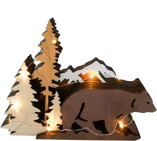 Miniatura 2 de Surakey Estatuas y figuras de madera, ciervos animales, osos, lobo, bosque, alce, decoración del hogar, siluetas de bosque multicapa y esculturas