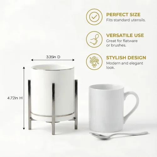 Miniatura 2 de Organizador de cerámica para cubiertos, soporte redondo para utensilios, soporte para utensilios de cocina para encimera, taza de cerámica con borde