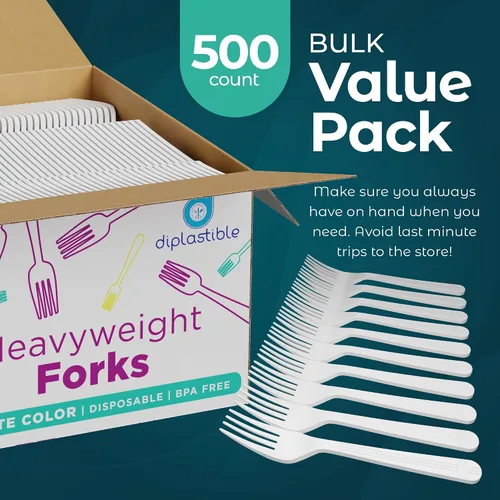 Miniatura 7 de 500 unidades – Horquillas de plástico blanco desechables de peso pesado Gran paquete de horquillas para fiestas Horquillas de plástico