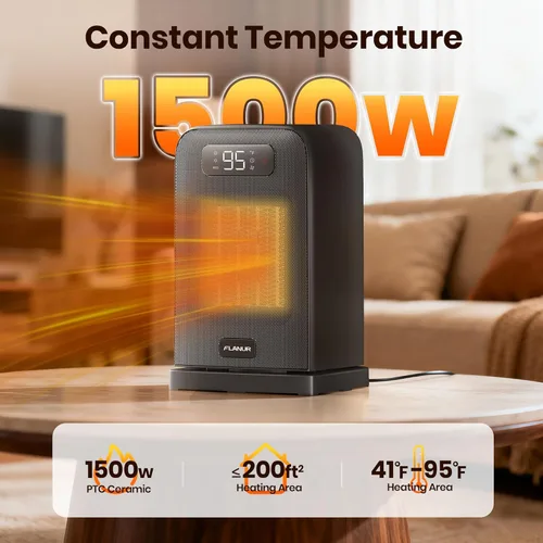 Miniatura 2 de FLANUR Calentadores de espacio para uso en interiores, calentador de escritorio pequeño de 1500 W con control remoto, termostato, 4 modos, Negro