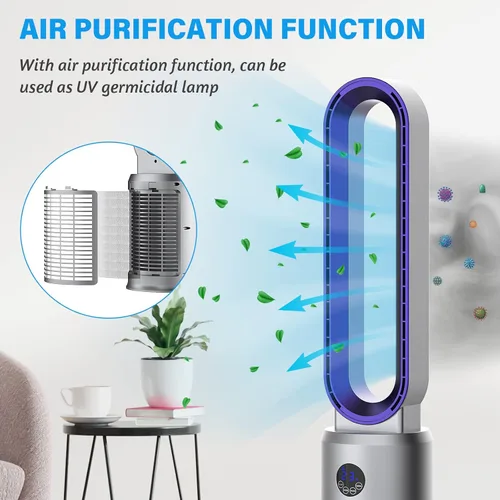 Miniatura 5 de advwin Ventilador de torre sin aspas con control remoto, ventilador de enfriamiento silencioso con oscilación, 24 velocidades, temporizador de 12