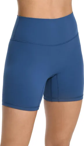 YUNOGA Pantalones cortos deportivos de cintura alta para mujer, pantalones cortos de yoga de 6 pulgadas de entrepierna, sin costuras frontales, para
