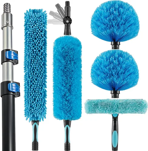 Plumero para Ventiladores de Techo de 20 Pies de Altura con Poste de Extensión de 5-12 Pies, Kit Extensible Reutilizable para Limpiar Telarañas,
