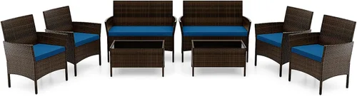 Miniatura 18 de RELAX4LIFE Juego de muebles de patio de 4 piezas – Juego de muebles de ratán para conversación al aire libre con cojines, mesa de centro de cristal