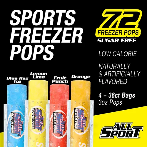 Miniatura 4 de All Sport Body Quencher Freezer Bars Variety Pack (Sugar Free) Giant Sized 3oz, 72 CT Refreshing Ice Pops with Electrolytes
