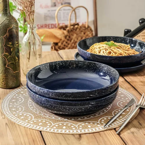 Miniatura 6 de S&Q'S CERAMICS Juego de 4 tazones grandes para servir, tazones grandes para ensalada de 65 onzas, platos hondos de cerámica anchos y poco profundos