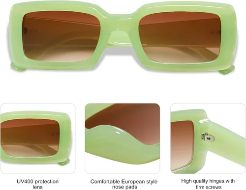 Miniatura 4 de Allarallvr Gafas de sol rectangulares de moda para mujeres y hombres, persianas cuadradas vintage de los años 90, marco grueso, gafas de sol nude