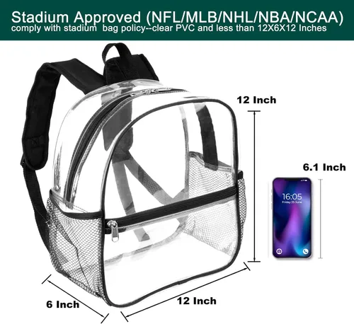 Miniatura 8 de Keepcross Mochila transparente de 12 x 6 x 12 pulgadas para eventos de estadio, bolsa transparente para estadios, eventos deportivos, festivales