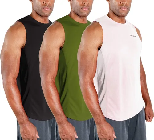 Miniatura 15 de DEVOPS - Paquete de 3 camisetas sin mangas para hombre, ajuste seco, para músculos, camiseta de entrenamiento