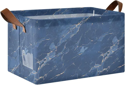 Cestas de almacenamiento plegables decorativas de mármol azul oscuro de dibujos animados, organizador de almacenamiento con asas, estantes, armario,