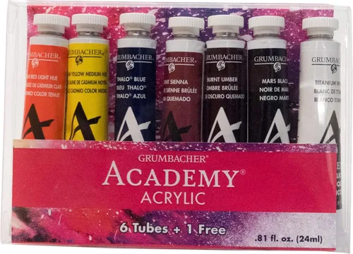 Miniatura 3 de Grumbacher Academy - Pintura acrílica, brillo, tubo de metal de 0.8 fl oz/0.8 onzas, juego de 10 colores, C1030 Juego de mezcla de 10