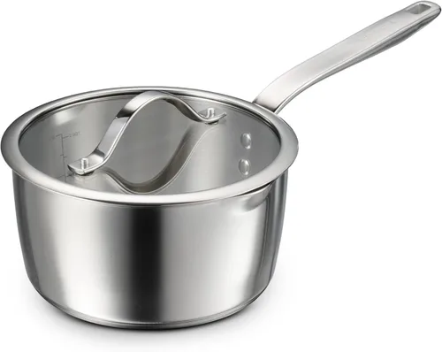 Miniatura 16 de Tramontina Tempo juego de utensilios de cocina de acero inoxidable con base de tres capas, 10 unidades con tapas de vidrio, ollas y sartenes