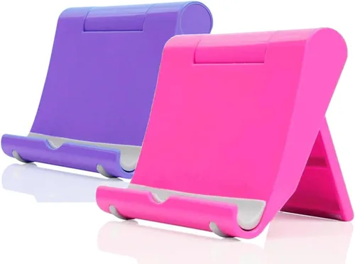 Miniatura 13 de Soporte de teléfono celular para escritorio, paquete de 2 soportes para teléfono móvil, soporte para tableta de escritorio, soporte plegable blanco