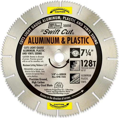 IVY Classic 35050 Swift Cut 7-1/4" 128 dientes de aluminio y plástico Hoja de sierra circular de corte rápido con eje de 5/8" con agujero rómbico,