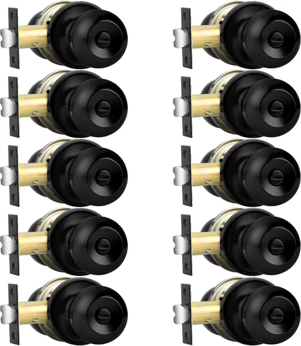 Miniatura 18 de Probrico Cerraduras de puerta de privacidad estilo bola redonda, pomos de puerta interiores negro mate para dormitorio y baño, pomos de puerta sin