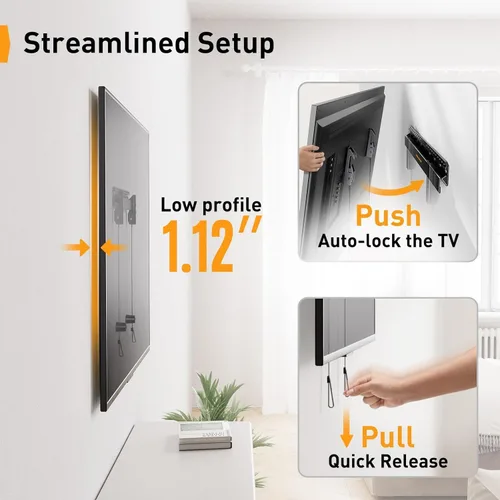 Miniatura 6 de Perlegear Soporte de pared para TV sin clavos para la mayoría de televisores de 24 a 55 pulgadas hasta 45.36 kg, sin clavos, soporte de pared