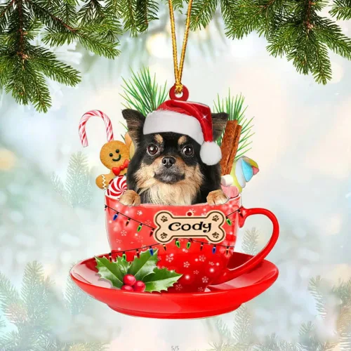 Miniatura 32 de NAZENTI Adorno personalizado de Alaskan Malamute en taza roja, adorno de Navidad personalizado para perros amantes de las mascotas, colgante