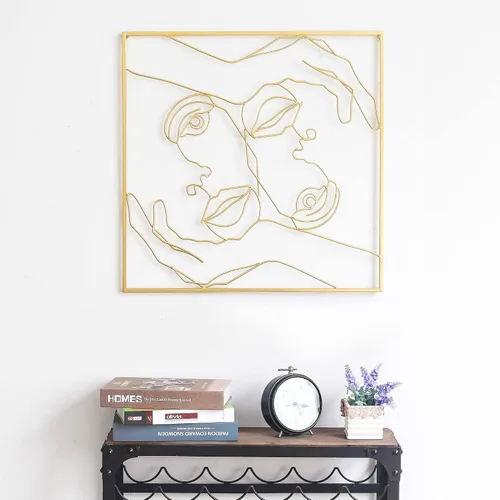 Miniatura 9 de Asense Arte de pared de metal para decoración de manos y líneas faciales, esculturas abstractas y modernas para colgar en la pared del hogar