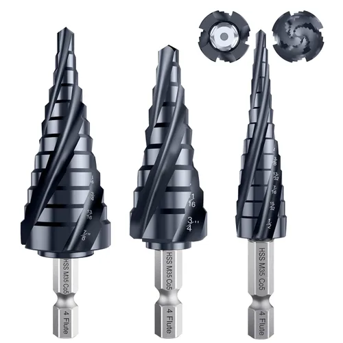 Miniatura 15 de Juego de Brocas de Paso, de 1/4" a 2-3/8", Broca de Paso de Vástago Hexagonal de Acero de Alta Velocidad para Acero Inoxidable, Metal, Aluminio