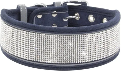 Miniatura 9 de Collar de perro con diamantes de imitación, suave, cómodo y elegante, con rayas reflectantes brillantes, collar ajustable de cristal de diamante