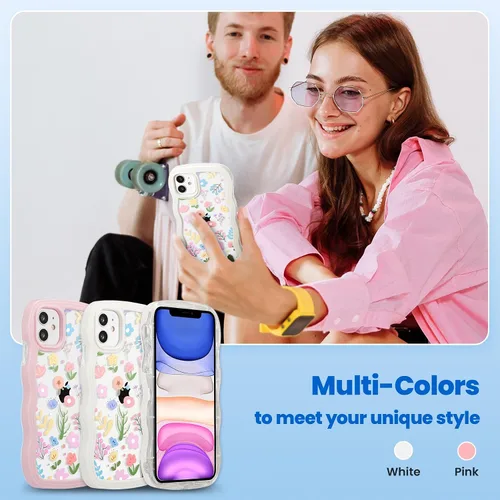 Miniatura 8 de ZCDAYE Funda compatible con iPhone 11, diseño floral estético, bonita funda rizada y ondulada para mujeres y niñas, funda de TPU suave a prueba